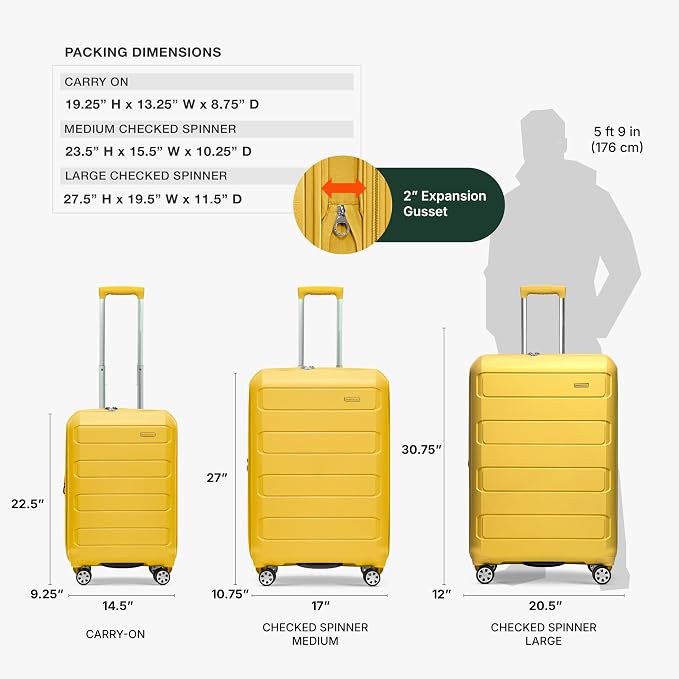 Traveler's Choice Pagosa Hardshell Expandable Luggage with Spinner Wheels, Yellow, 2-Piece Set (22/27) - Image 4