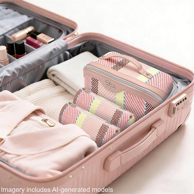 BOYATU Travel Makeup Bag Cosmetic Bag for Women: 3 Pcs Set Make up Bag with Compartments - Waterproof Vegan Leather Toiletry Bags with Handle - Makeup Organizer for Travel Essentials(C-3-Pink) - Image 7