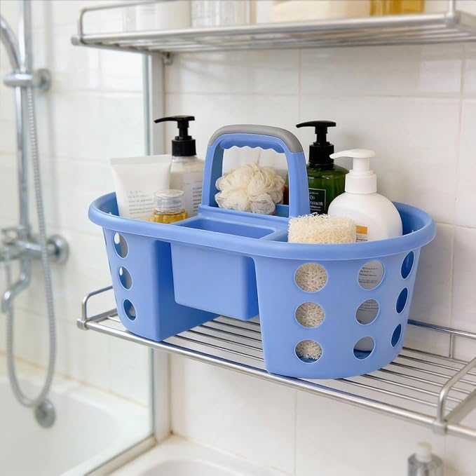 SIMPLYKLEEN Large Shower Caddy Portable 2PC - Made in USA Plastic Jumbo Size Dorm Storage Candy Tote with Handle Shower Organizer for Bathroom, Pantry, Kitchen, College Dorm, Red/Periwinkle - Image 5