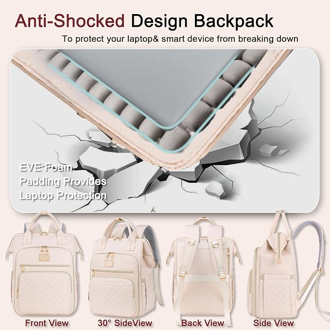 Weitars Lunch Backpack For Women,15.6 Inch Laptop Backpacks For Womens Back pack, Travel Backpacks,Work Back packs For Women (Beige) - Image 8