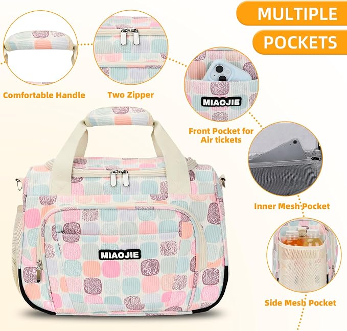 Underseat Carry On Luggage Lightweight Travel Tote Weekender Bag Overnight Duffle Bag for Travel, Travel Essentials Personal Item Travel Bag for Women, Corduroy Colorful Plaid-16Inch - Image 2
