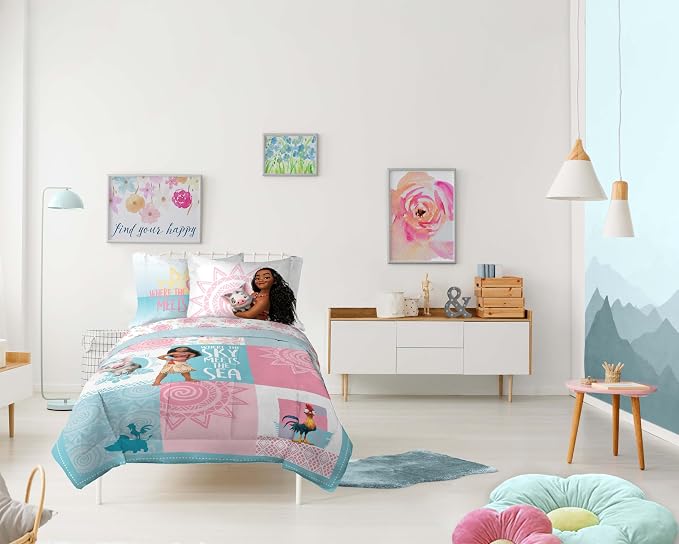 Disney Moana Queen Comforter Set 7 Piece Kids Bedding for Girls, Multi | Bed in a Bag, Comforter Sheets Shams Pillowcases, Official Brand, Soft Microfiber, Machine Washable, Girls Gift - Image 7