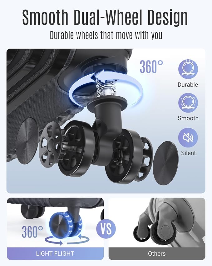 LIGHT FLIGHT 3 Piece Luggage Sets With Spinner Wheels Hardshell TSA Lock | Durability, Spinner Wheels, Hardside Lightweight, TSA Lock, Durable, PC+ABS, Mobility, - Image 5