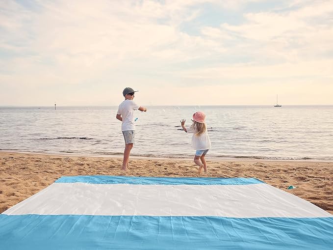 WEKAPO Beach Blanket Sandproof Waterproof, Extra Large Beach Mat, Oversized & Compact Sand Free, Quick Drying Beach Essentials for Vacation, Cruise, Picnic & Camping with Stakes - Image 9