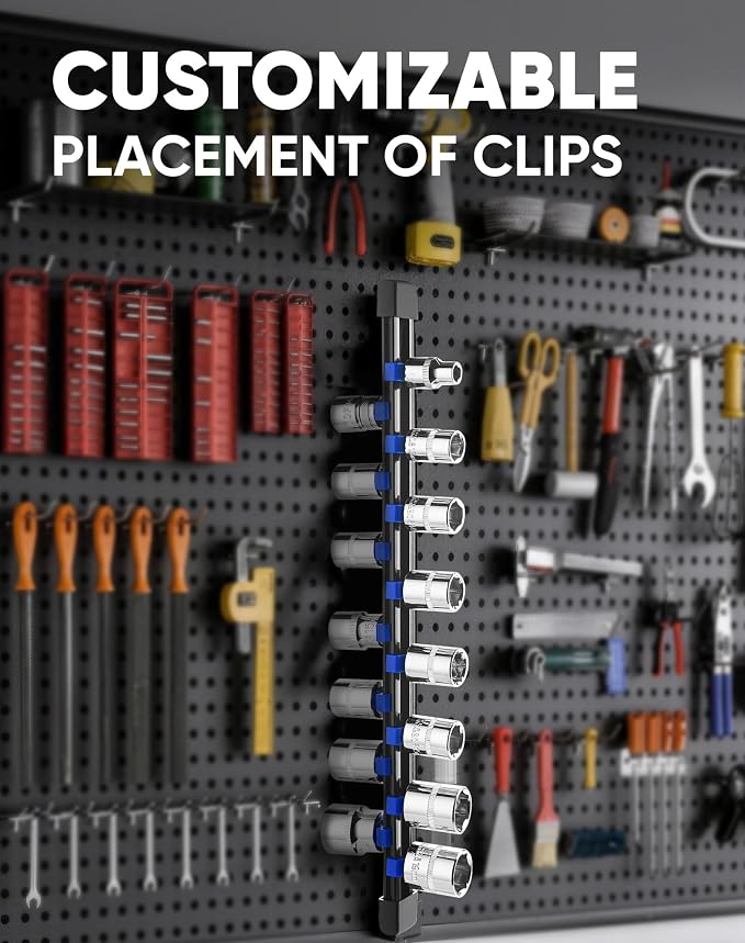 ALOANES 30PC Socket Organizer, Socket Rails Fit 1/2", 1/4" and 3/8" Drive | Heavy Duty ABS Socket Holders Hold 430 Sockets for Mechanics Toolbox Drawer Bags(Blue) - Image 5