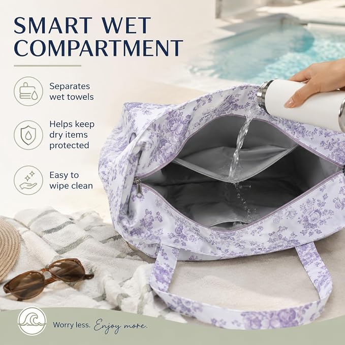 Bluboon Waterproof Beach Tote Pool Bags for Women Ladies Extra Large Carry On Bag With Wet Compartment for Weekender Travel - Image 3