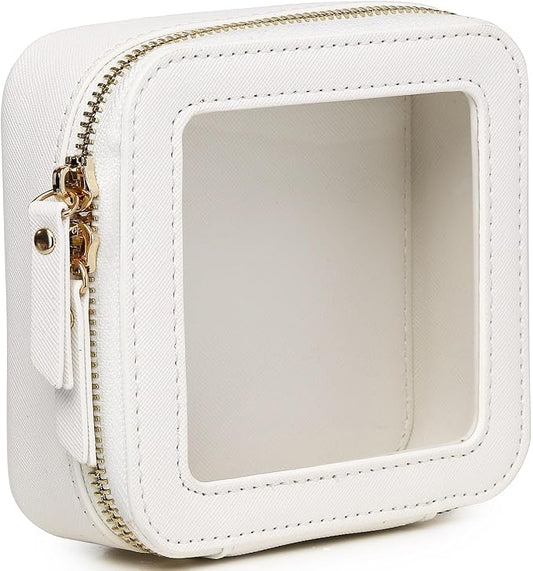 Pinkmik Mini Clear Makeup Bag, White, MINI | Small Size, Zipper Closure, Cosmetic & Toiletry Case, Purse Organizer, Car Essentials by Pinkmik