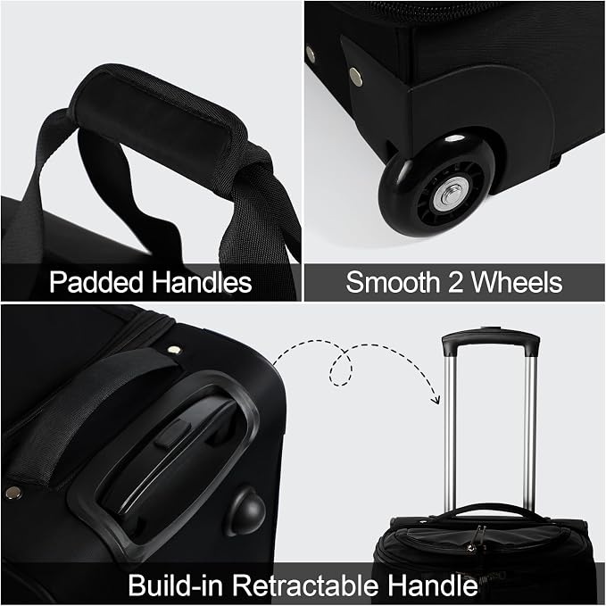 Modoker Convertible Rolling Garment Bag for Travel, Suit Travel Bag with Trolley, Garment Duffel Bag with Wheels & Shoes Compartment for Business Trip, Weekender - Black - Image 6