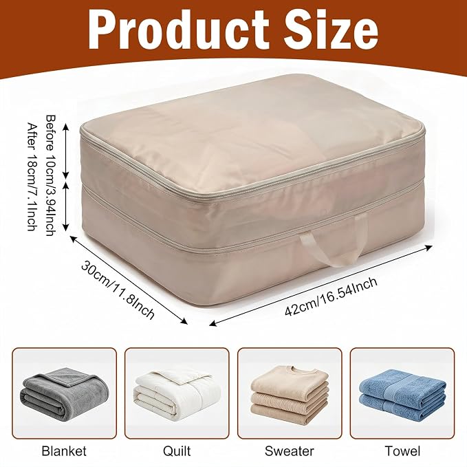8 Pack Compression Storage Bags, Comforter Storage Bag, Washable Compression Bags, Space Saving Self Compressions Organizer for Blankets Sheets Pillow Lightweight Comforters, Light Brown - Image 2