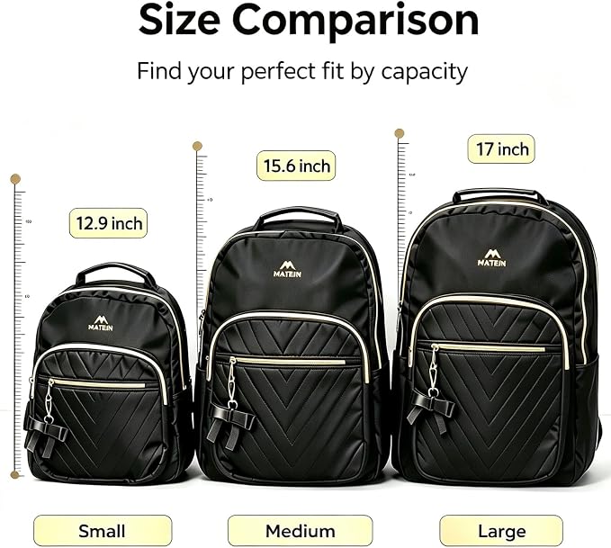 MATEIN Backpack for Women, 17 Inch Fashion Bookbag Purse, 2pcs Sets, Black | Waterproof Fashion Cute Large Daypack, Casual Daily Shoulder Bag, Ladies Teen Girls Handbags for Travel Work School College - Image 2