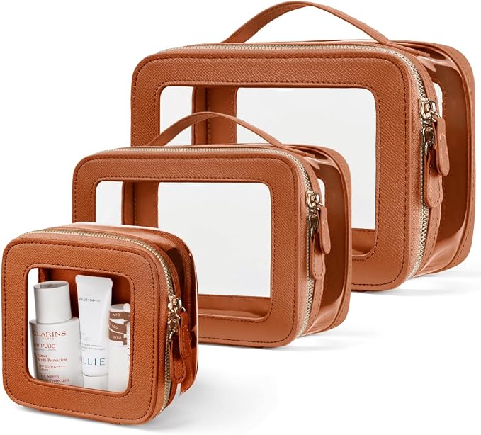 Clear Cosmetic Bag Set for Women Makeup Bag with Handle, 3 Pcs Travel Toiletry Bag Transparent Cosmetic Case Portable Make Up Organizer Bag for Essentials by Oaque