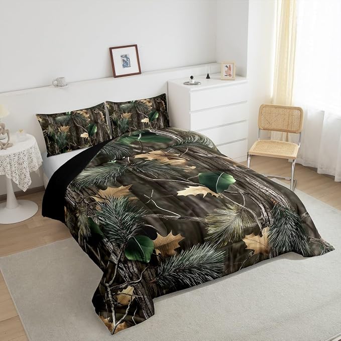 Erosebridal Rustic Comforter Set King Size Natural Tree Bedding Set for Kids Boys Girls Wooland Branch Quilt All Season Countryside Botanical Leaves Duvet Insert with 2 Pillowcases Soft - Image 5