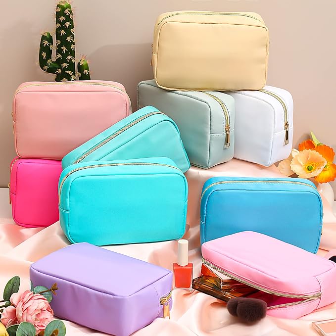 Sweetude 10 Pcs Nylon Makeup Bag Travel Cosmetics Pouch Zipper Pouch Purse Toiletry Bag Big Capacity Makeup Organizer for Women Girls Waterproof Travel Skincare Case(Multicolor) - Image 2