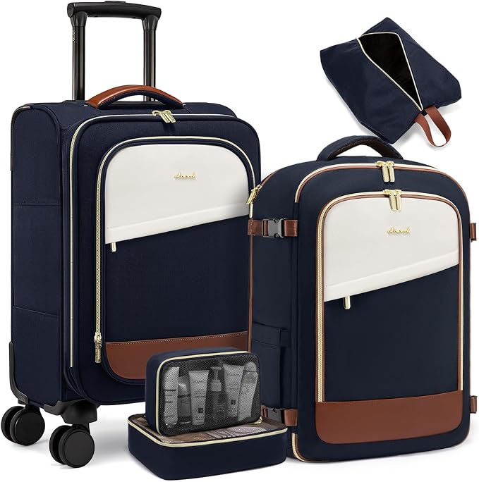 LOVEVOOK 5 Pcs Carry On Luggage 22x14x9 Airline Approved with 40L Laptop Travel Backpack, 20 Inch Carry On Suitcases with Wheels, Rolling Suitcase for Women Men, with TSA Lock Weekender Luggage by LOVEVOOK