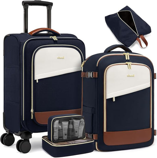 LOVEVOOK 5 Pcs Carry On Luggage 22x14x9 Airline Approved with 40L Laptop Travel Backpack, 20 Inch Carry On Suitcases with Wheels, Rolling Suitcase for Women Men, with TSA Lock Weekender Luggage by LOVEVOOK