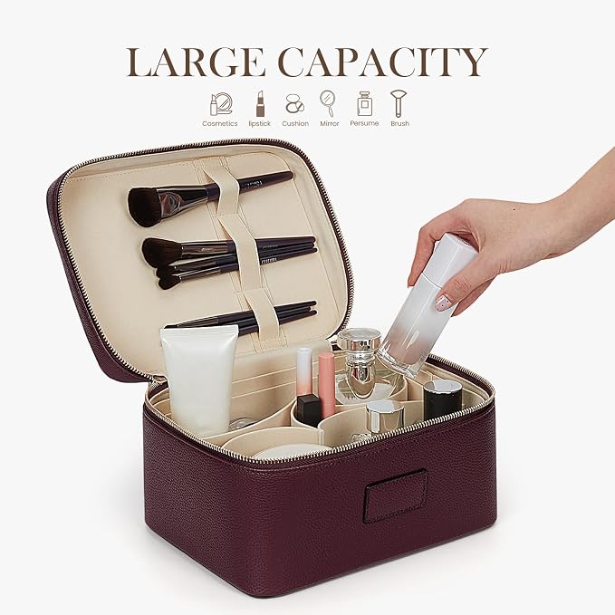 HiTotes Makeup Bag Large Vanity Case for Women Travel Cosmetic Bag Makeup Case Organizer Leather Travel Toiletry Bag - Image 2