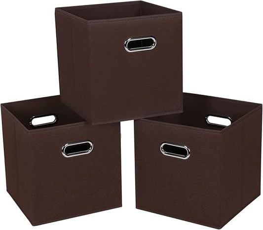 Fabric Cloth Storage Bins,Fabric Cube Bins Organizer with Dual Handles Foldable Cube Storage Baskets for Home Bedroom Storage,Set of 3,(Coffee) by SEVENDOME