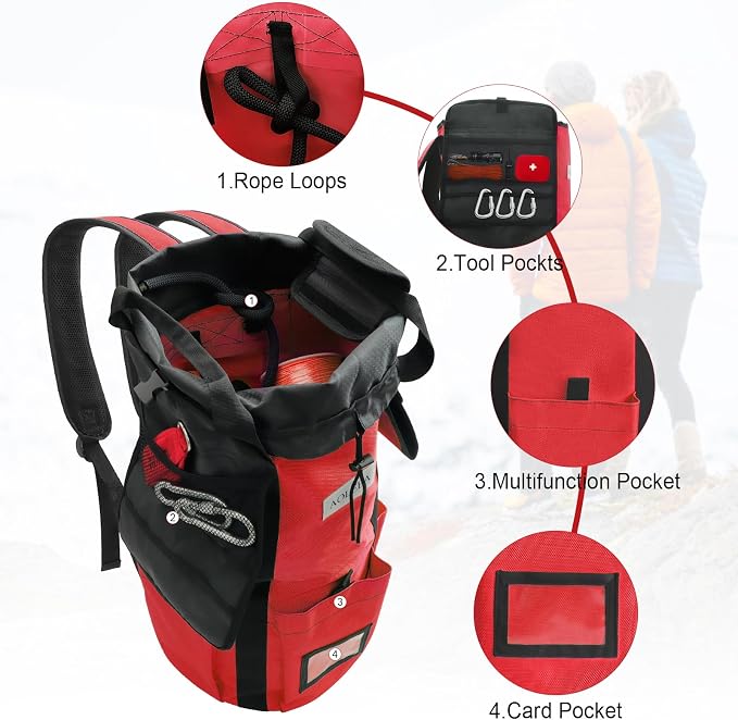 AOLEBA Arborist Rope Storage Bag Tree Climbing Rock Rope Bucket Backpack Rope Storage Bag Large Capacity 1680D Thicken Nylon Material with Hand Straps, Side Pockets - Image 3