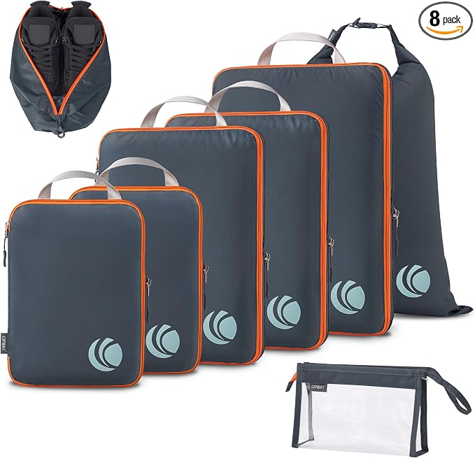 Cipway Compression Packing Cubes, Lightweight Travel Luggage Organizers with Shoe Bag, Toiletry Bag & Laundry Bag, Travel Essentials for Carry on Suitcase (8 Piece,Gray) by Cipway