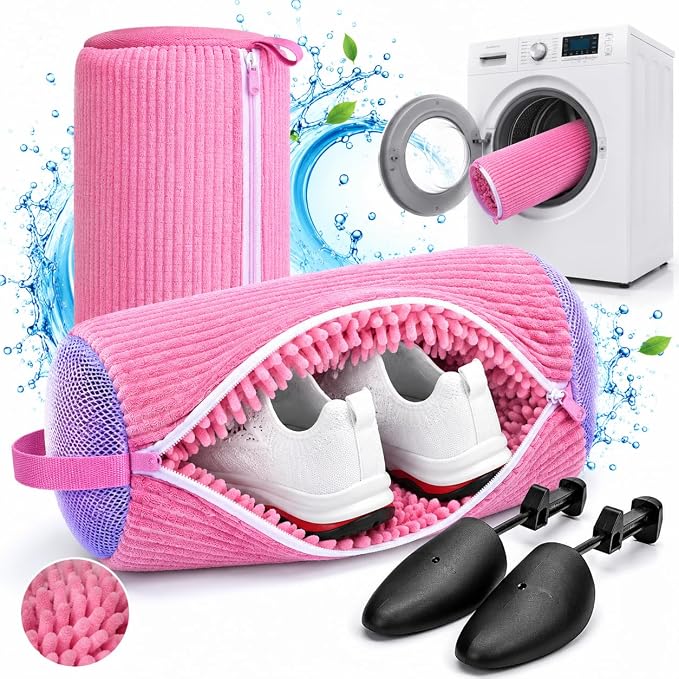 Shoe Washing Machine Bag (2 Pack), Shoe Bag for Washing Machine with Microfiber Scrub Fibers, Self-Locking Zipper Protection, 2 Adjustable Shoe Trees, Sneaker Laundry Bag for Washer and Dryer - Image 9