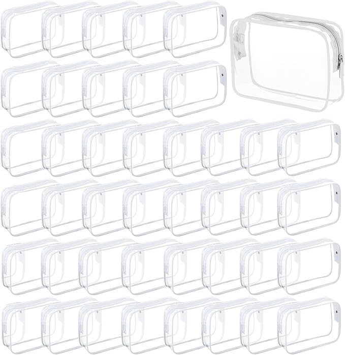 Tergy 50 Packs Clear Cosmetics Bags for Women Men Waterproof Toiletry Bags PVC Makeup Bags Organizer Case with Zipper for Travel Bathroom (50 White) by Tergy