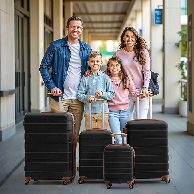 Coolife Luggage Set, Lightweight Durable Hardshell, 4 piece, Apricot Black | suitcase set with 360° Spinner Wheels, TSA-approved Lock, Checked Family Travel, 16/20/24/28 Inch - Image 6