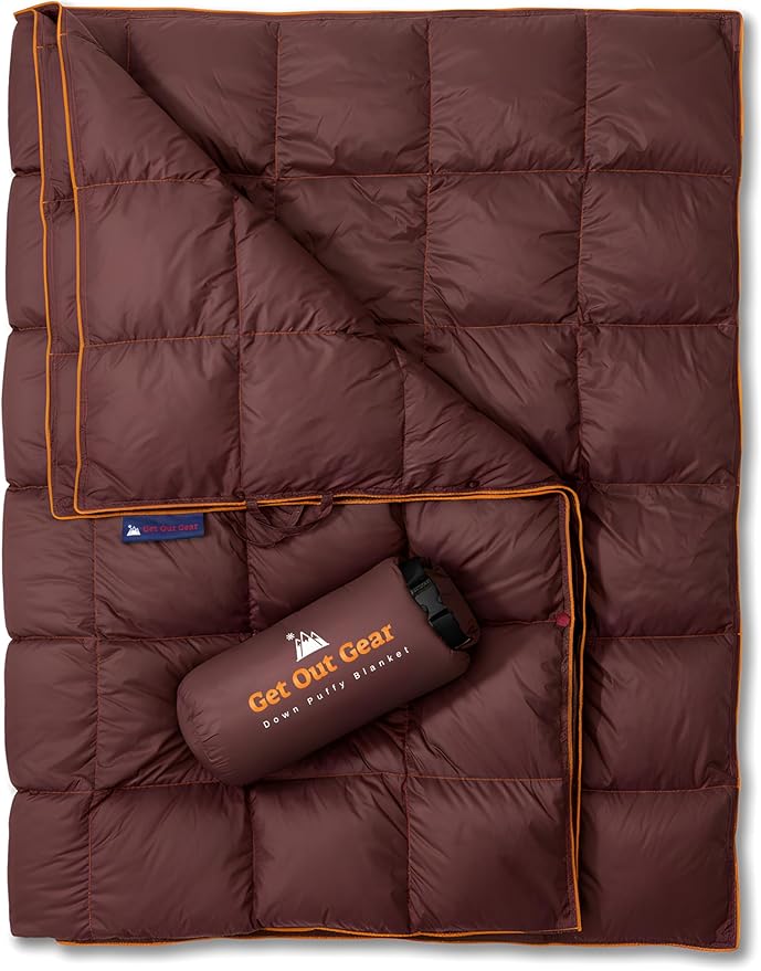 Get Out Gear Down Camping Blanket - Puffy, Packable, Lightweight and Warm | Ideal for Outdoors, Travel, Stadium, Festivals, Beach, Hammock | 650 Fill Power Water-Resistant Backpacking Quilt by Get+Out+Gear