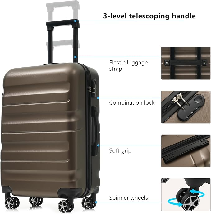Brown 6 Piece Luggage Set Hard Shell - Traveling Suitcases with Spinner Wheels and Small Cases for Family Travel, Durable Carry On Luggage Sets with Lock for Women and Men - Image 3