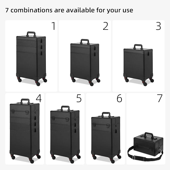 Somduy Rolling Makeup Case, Makeup Train Case with Lid, 5 in 1 Cosmetology Case on Wheels, Christmas Gift, Large Makeup Organizers, Profesional Cosmetic Case for Salon Barber, Black - Image 2