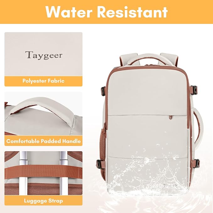 Taygeer Backpack for Women, College Backpack with Laptop Compartment 40l | Travel Laptop Mochila Carry On Luggage with Shoe Pouch, Airline Approved Personal Item Bag for Weekender Hiking, Khaki White - Image 7