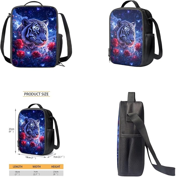 Aesthetic Tiger Backpack for Kids Girls Backpack with Lunch Box Water Bottle Holder and Soft Pencil Case 4PCS Set Lightweight Bookbag with Front Pocket for School 17 inch Sturdy School Bag - Image 4