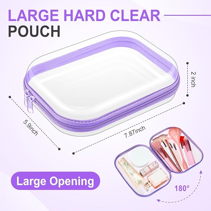 Sanwuta 6 Pcs Clear Hard Zipper Case Plastic Zipper Pouches Transparent Makeup Bag Pencil Case Pouches Toiletry Diaper Bag for Travel Toy Storage Organizer Bins(Purple,7.87 x 5.9 x 2 Inch) - Image 2