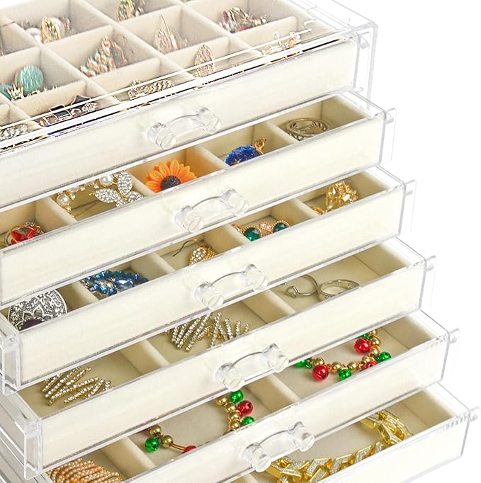 Watpot Acrylic Jewelry Box Organizer and Storage 6 Drawer for Earring Display Tray - Image 6