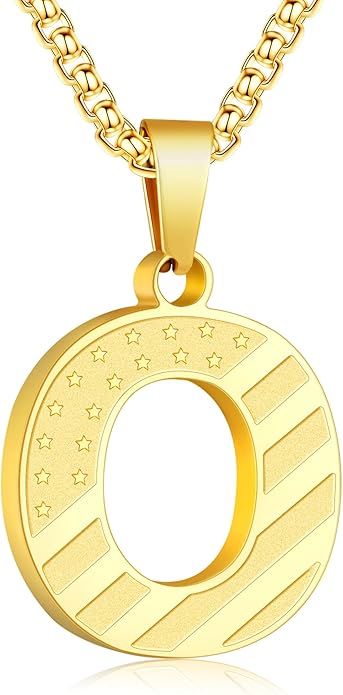 Zocomi Stocking Stuffers Christmas Gift - Initial Necklace Gifts for Men Boys, Stainless Steel American Flag Pendant Jewelry, Christmas Gifts Ideas for Kids Teen Boys