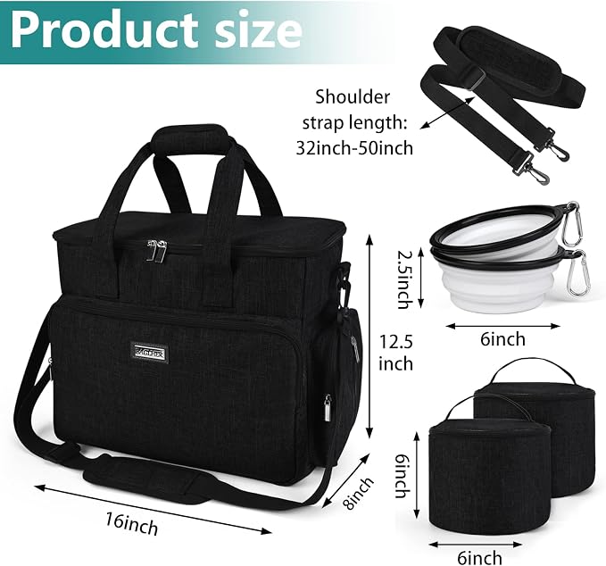 BAGLHER Dog Travel Bag, Airline Approved Pet Tote Organizer with Multi-Function Pockets, 2 X Food Storage Containers and 2 X Collapsible Bowls, Perfect Weekend Pet Travel Set for Dog, Cat Black - Image 3
