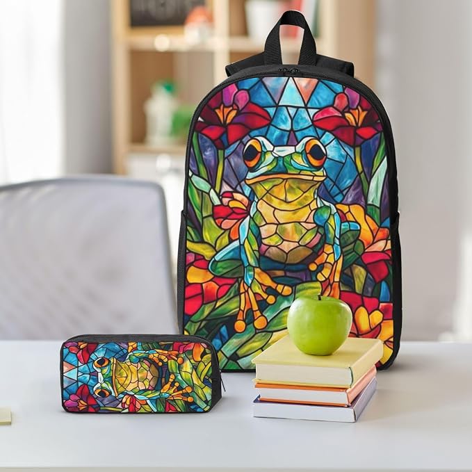 Frog Kid Backpack Set with Lunch Bag & Pencil Case Large Capacity School Bag 17 Inch Bookbag for Boy Girl - Image 8