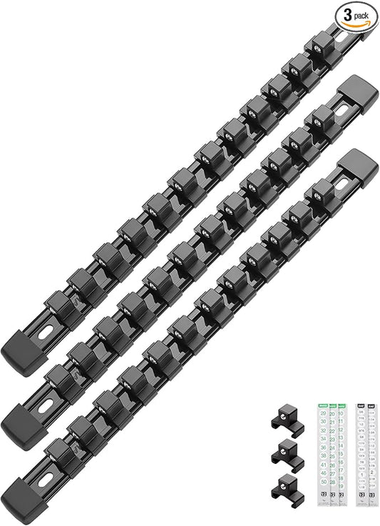 ALOANES 3PC ABS Socket Organizer, Socket Rails Fit 1/2 inch Drive | Portable Heavy Duty Socket Holders Hold up 36 Sockets for Toolbox Drawer Bags(Black) by Aloanes