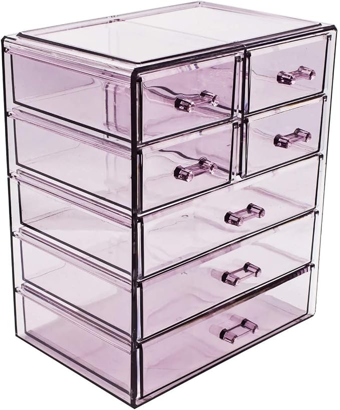 Sorbus Acrylic Makeup Organizer Set, 7-Drawer Vanity & Countertop Cosmetic Storage with Small & Wide Drawers, Purple Makeup Storage for Brushes, Lipsticks, Jewelry – Holiday Gift for Women & Teens - Image 8