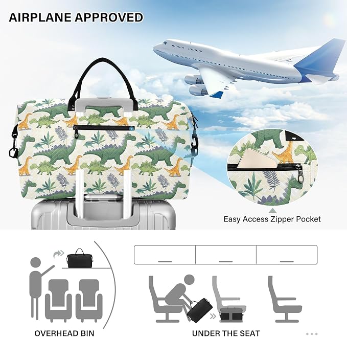 senya Weekender Bags Travel Duffel Gym Bag Green Dinosaurs Carry on Overnight Tote Bag with Toiletry Bag for Airplane Travel Trip Gym Yoga, g368733851p1006c1071s2442 - Image 5