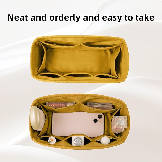 DGAZ Silk Purse Organizer Insert for Birkin Bag(Jaune amber,BK45) | Soft and Lightweight,Perfect Fit,Multi-pocket Storage,Bag Protector,Luxury Bag Care,Handmade,for Smooth Bag Organizer - Image 6