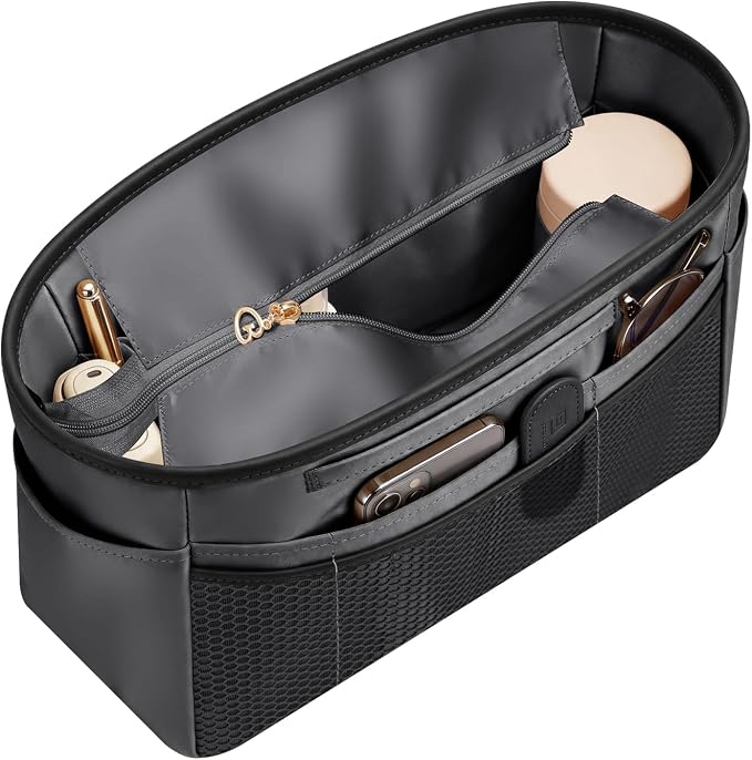 GIVLEFLY Purse Organizer Insert for Tote Bag, 9.84 Inch Satin Bag Organizer with Zipper Top, Multi Pocket Handbag Organizer by GIVLEFLY
