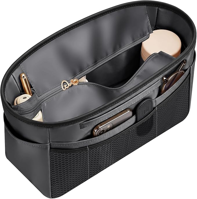 GIVLEFLY Purse Organizer Insert for Tote Bag, 11.42 Inch Satin Bag Organizer with Zipper Pocket, Multi Pocket Handbag Organizer by GIVLEFLY