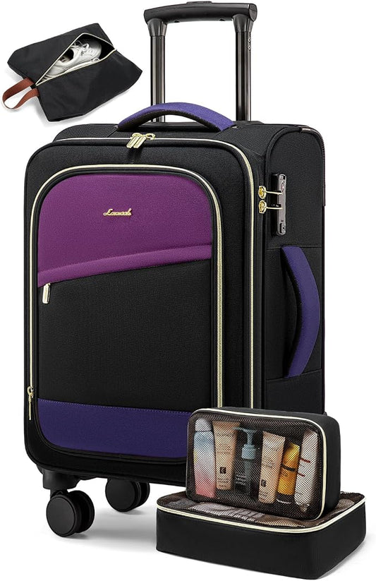 LOVEVOOK 4 Pcs Carry On Luggage 22x14x9 Airline Approved, 20 Inch Carry On Suitcases with Wheels, Softside Rolling Suitcase for Women Men, with TSA Lock Weekender Travel Luggage by LOVEVOOK