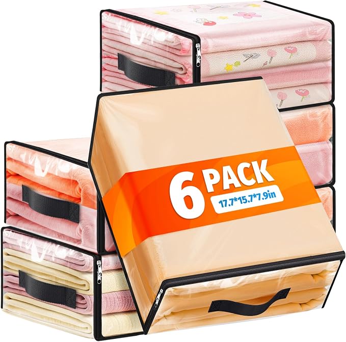 SpaceWhisper 6 Pack Clear Storage Bags, Plastic Blanket Storage Bags with Zipper and Handle, Moving Bags for Comforter, Bedding & Clothes, Closet Organizer and Under Bed Storage (17.7x15.7x7.9 Inch) by Unknown