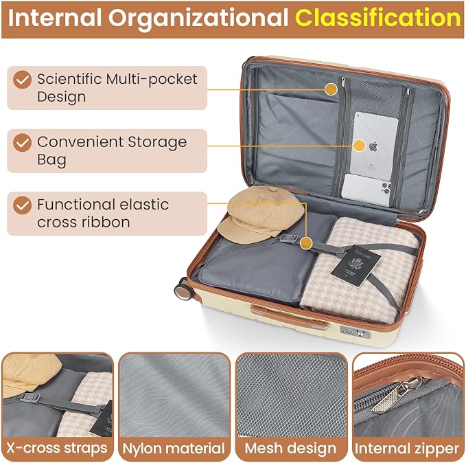 Merax Luggage Set 4 Piece Suitcase with Case Expandable Spinner Wheels Hardshell Airplane Approved Luggage Sets,Apricot Cream,14/20/24/28 - Image 5