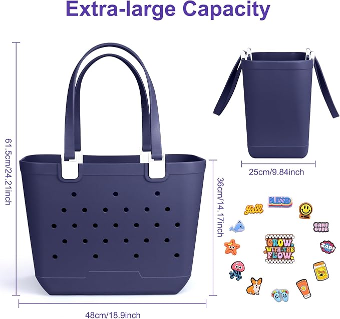 X-Large Rubber Beach Tote Bag, 18.9 "L x 9.4 "W x 13.8 "H Waterproof EVA Beach Totes with Zipper Pocket - Image 5