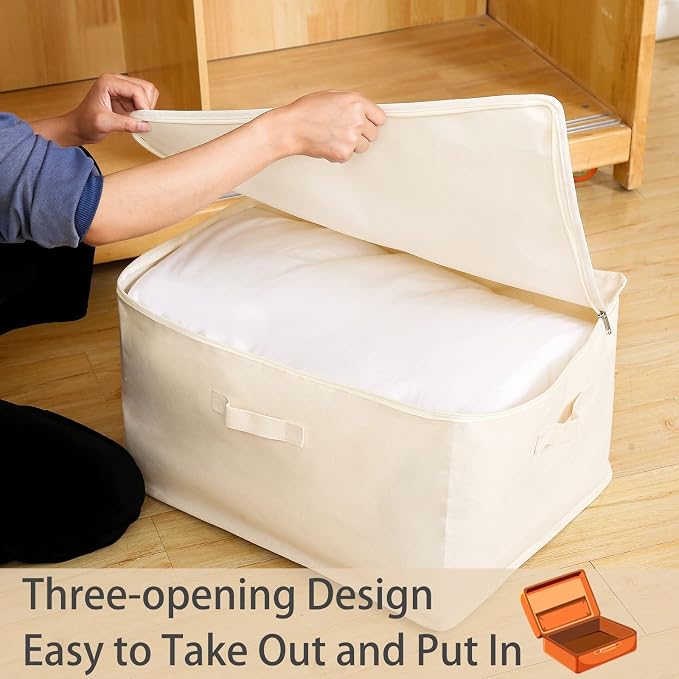 Canvas Comforters Bags Closet Organizers and Storage for Quilts Clothes Organization Containers Bins with Sturdy Zipper, Clear Window 75L for Sweaters Blankets Storage Bedroom Collapsible - Image 7