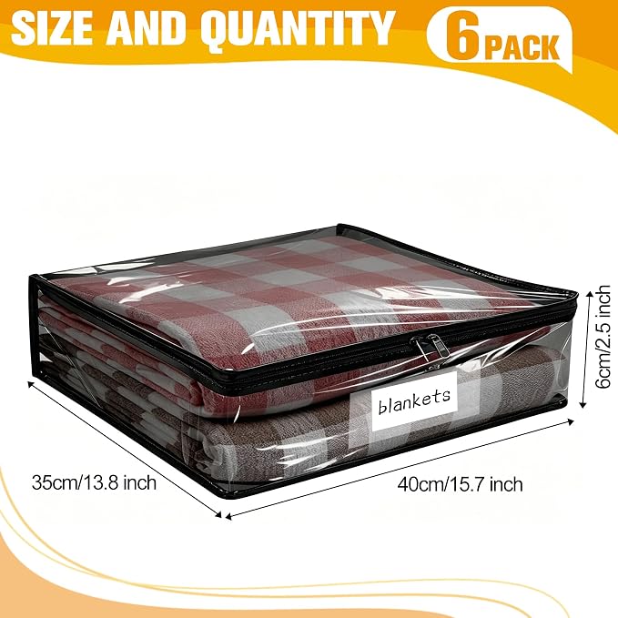 Plastic Storage Bags with Easy-Glide Zipper, Pack of 6, Durable Clear Vinyl Zippered Storage Bags for Clothes Sweaters Comforters Blankets Sheets Bedding (15.7 x 13.8 x 2.5 Inch, Black) - Image 2