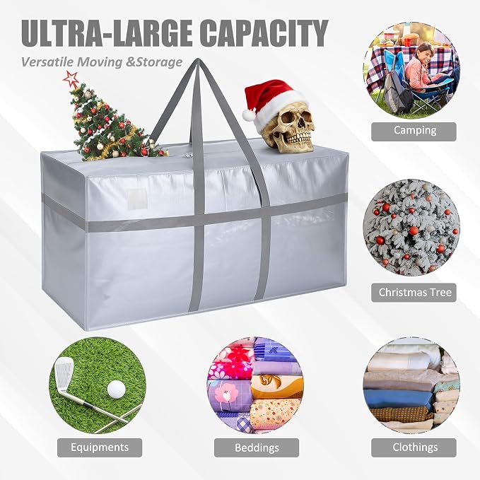 Windyun 4 Pack 177 Gallon Extra Large Moving Bags XXL Heavy Duty Storage Bag with Strong Zipper Handle Jumbo Big Tote Box Foldable for College Dorm Travel Clothes Duffle Blanket Pillow(Silver) - Image 4