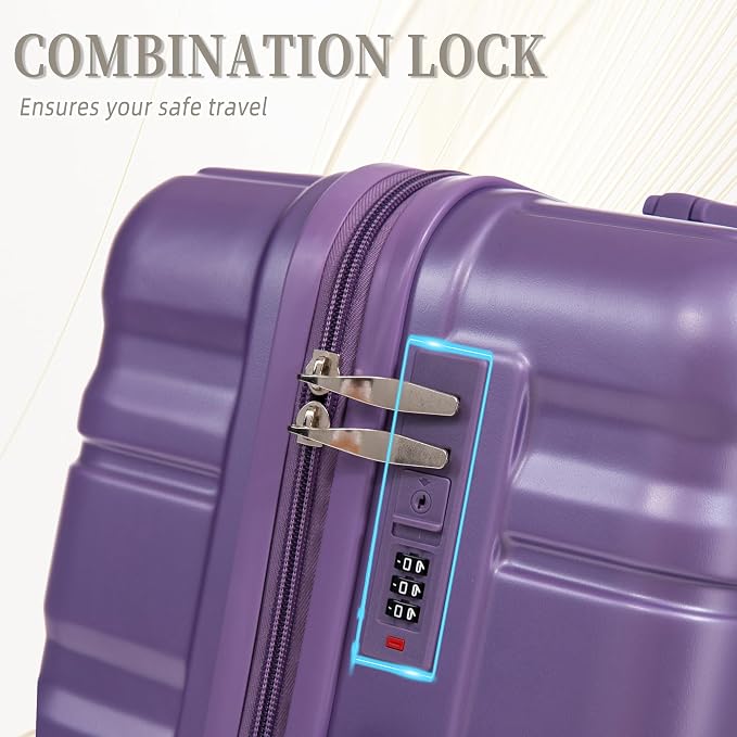GDFStudio 20/24/28 Inch 3 Piece Luggage Set, ABS Hard Shell Spinner Suitcase with 360° Silent Wheels, Expandable Capacity,Combination Lock, Retractable Handle,Carry On & Checked Suitcases,Purple - Image 5